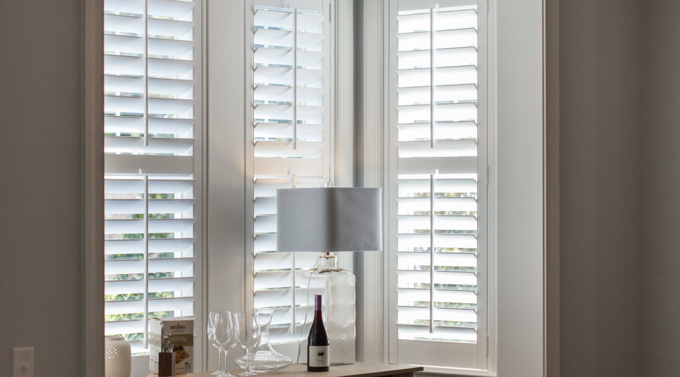 Plantation shutters in a corner window